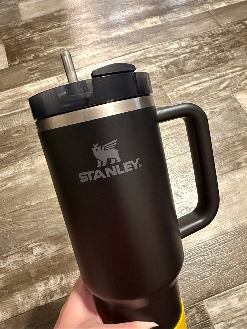 Stanley Black Travel Tumbler with Handle and Stainless Accent